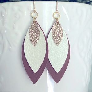 New Oversized Faux Vegan Leather Dangling Handmade Layered Earrings Glitter Gift